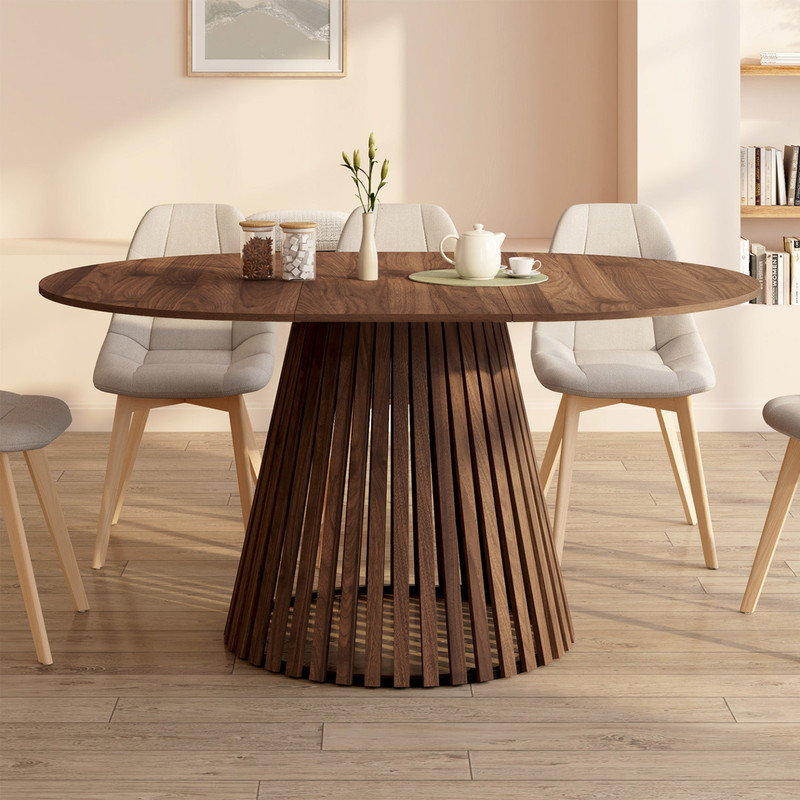 TEMU Table à manger extensible ronde 4-8 personnes pied en lattes et plateau 110-150 cm
