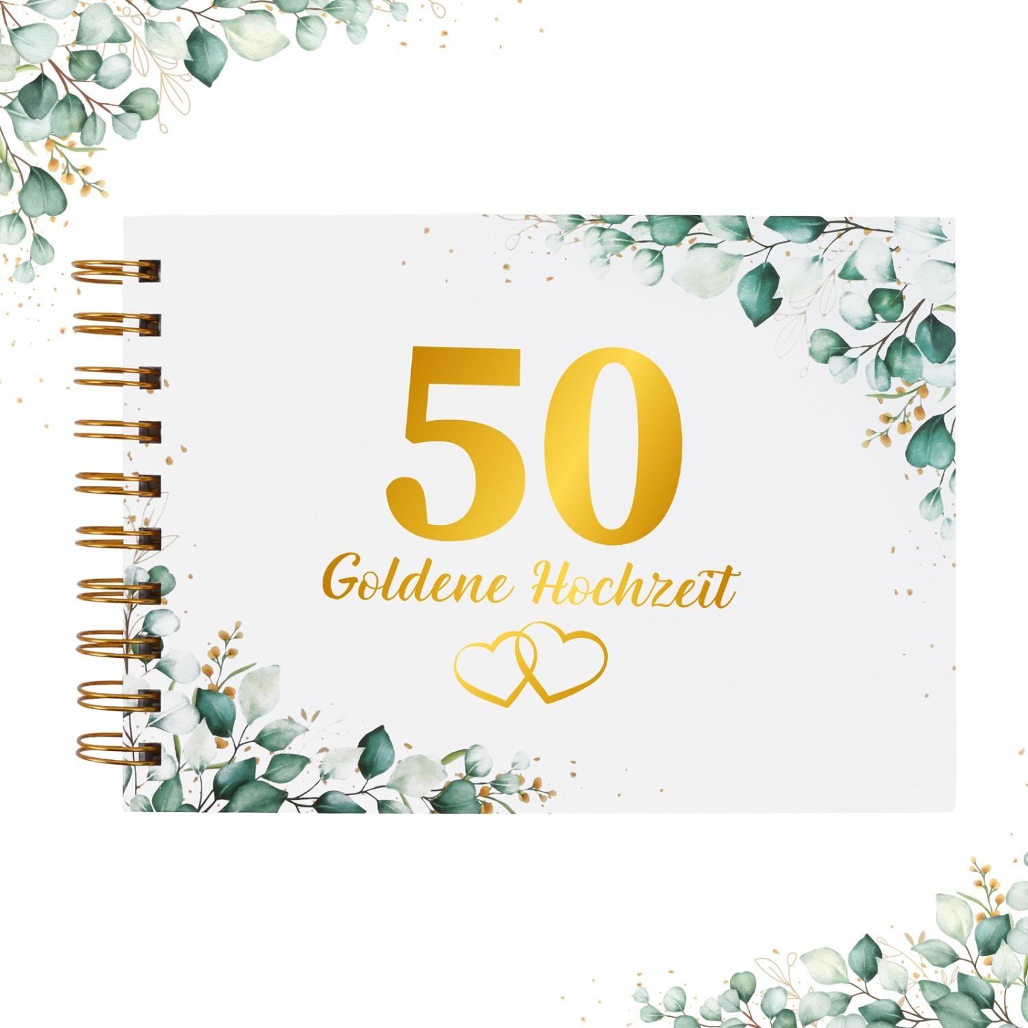 E-shop Goldene Hochzeit Gästebuch 20 x 50 Hochzeitstag Eukalyptus Buch 50 Jubiläum Erinnerungsbuch 50 Jahrestag Geschenk für Goldhochzeit Dekoration