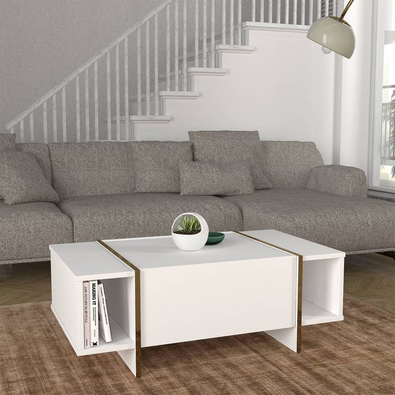 Coffee Table Tavak Living Room Table 104x60x38 Cm With 1 Closet Compartment And 2 Open Shelves