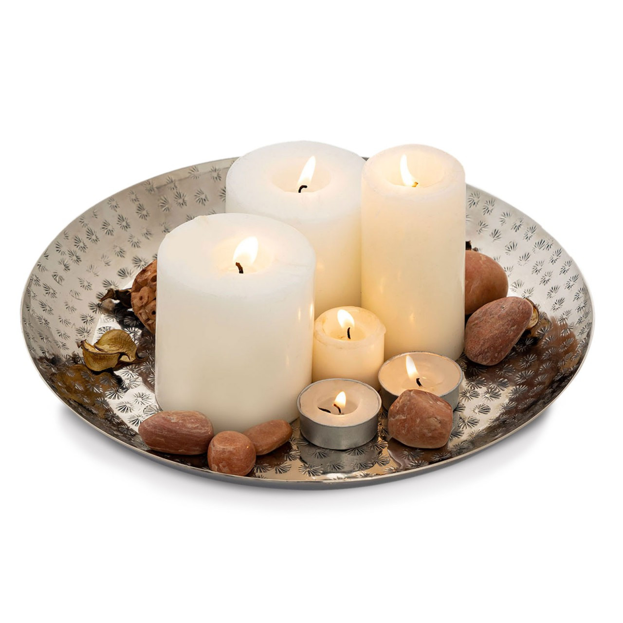 E-shop Dekotablett ø 28 cm rund gold o. silber Deko Tablett Serviertablett Metall Kerzentablett