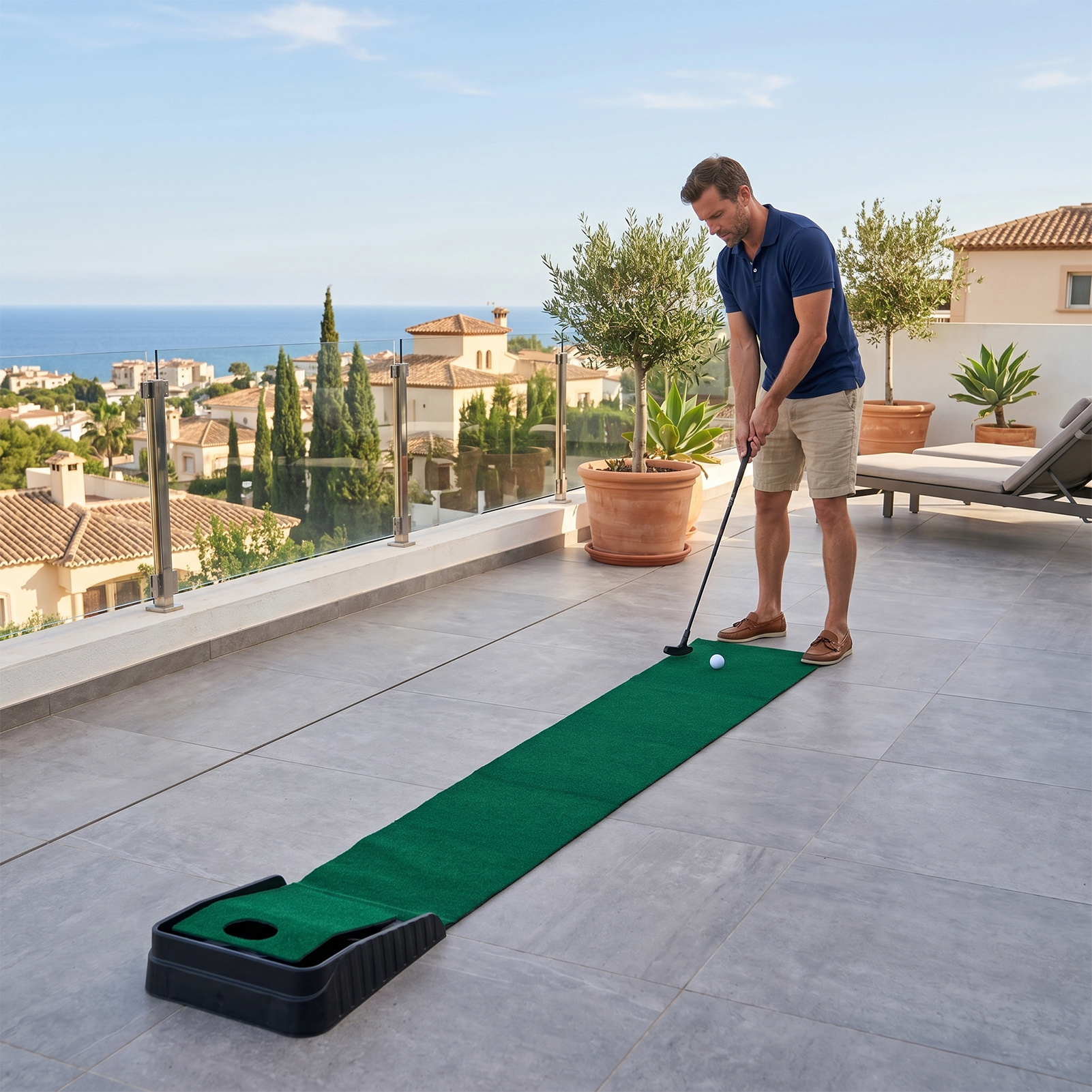 Golf Putting Mat Set with Return Path, Indoor Outdoor Gift