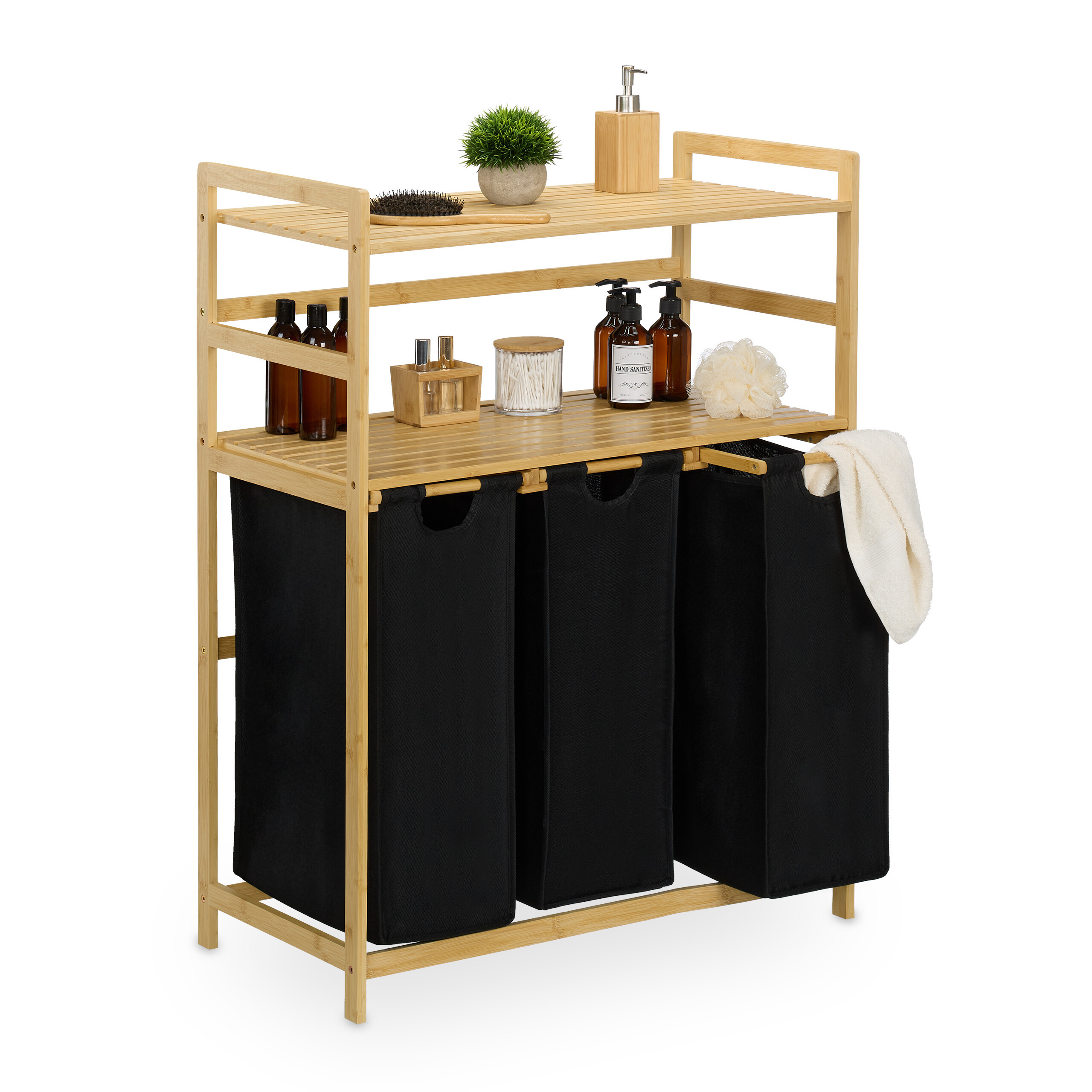 Image of Laundry Basket Shelf In Natural Wood/ Black - (w)80 X (h)105 X (d)40 Cm