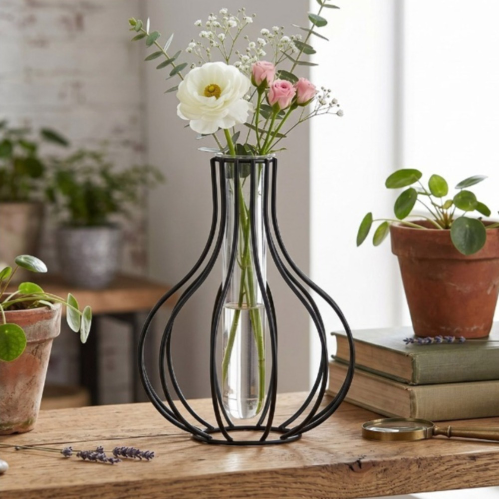 Iron Wire Hydroponic Floral Vases with Acrylic Tube