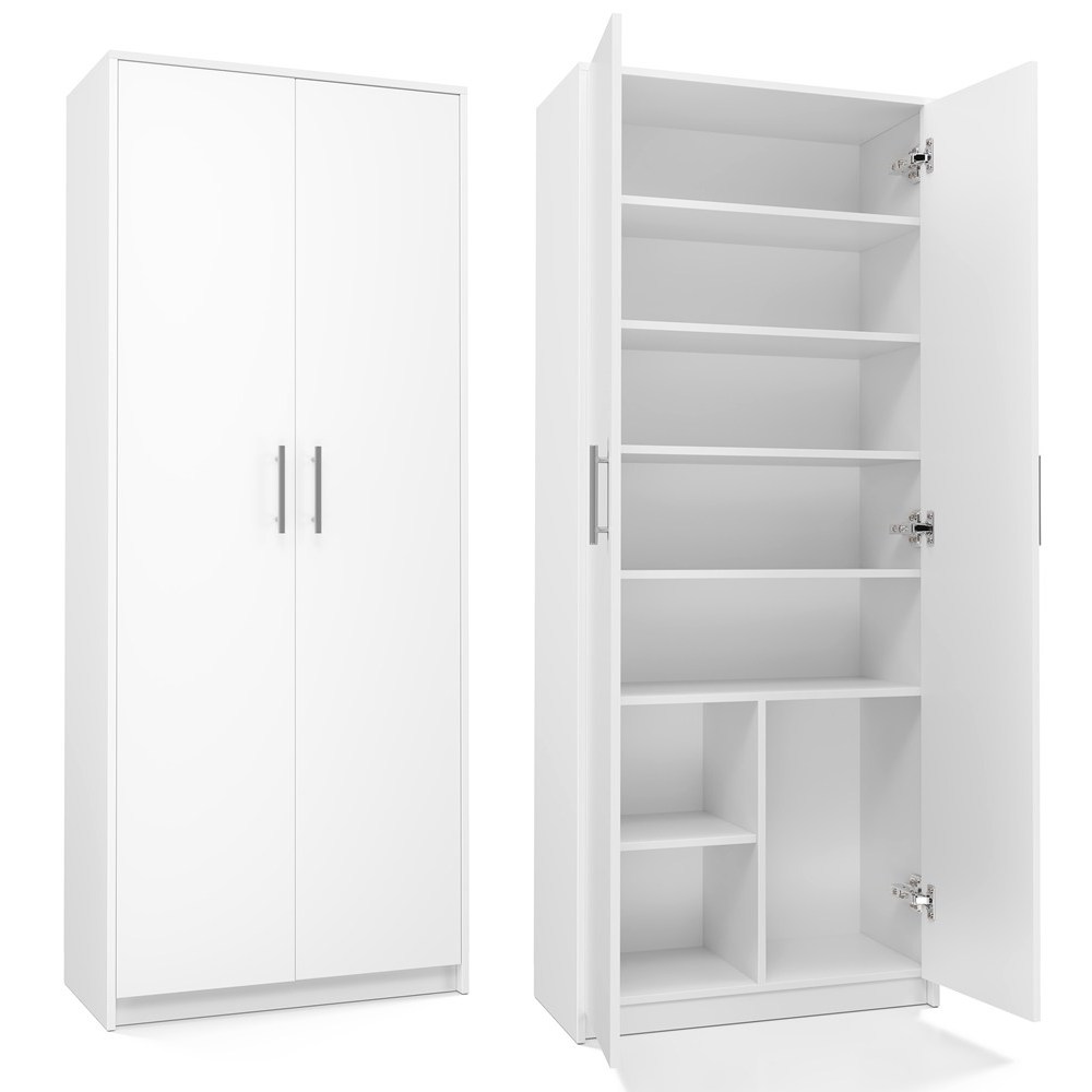 TEMU - Armoire moderne 6 étagères - 180x74x35cm - Meuble de rangement - Blanc