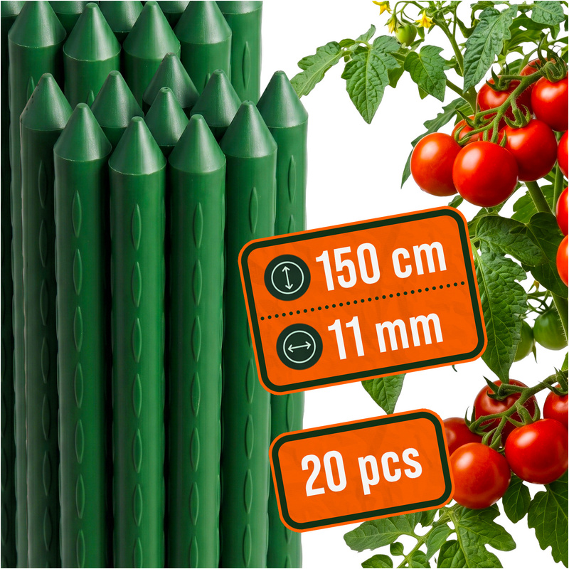 Tomato Stakes 150cm Steel Support Rods For Plants Coated 11mm Set Of 20pcs