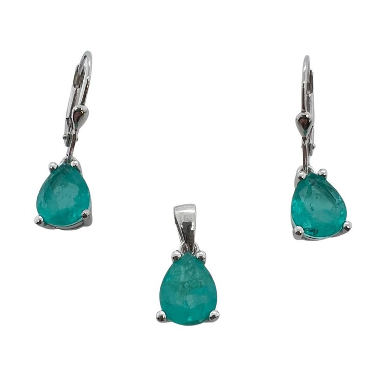 Pendant And Earrings Set, 925 Sterling Silver, Green Tourmaline, Pair