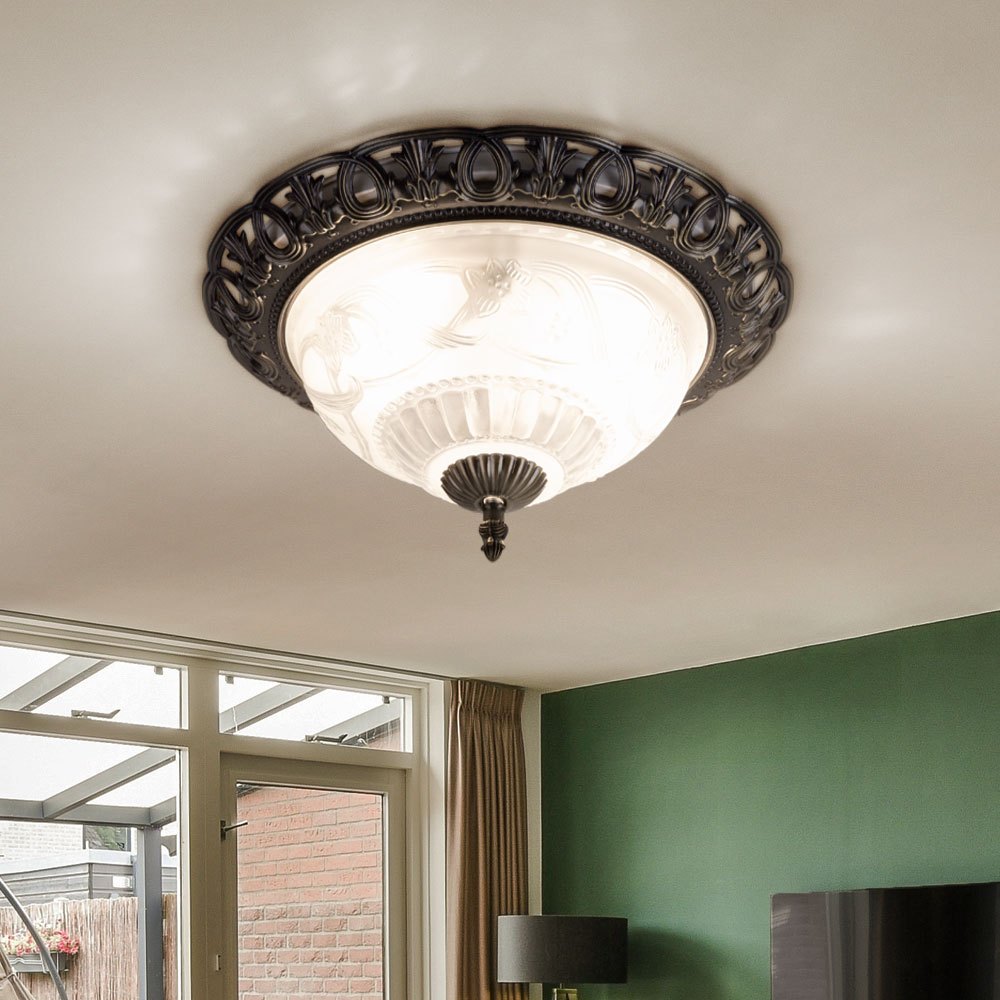 Rustic Style Ceiling Lighting Glass Lamp Silver Flower Decor