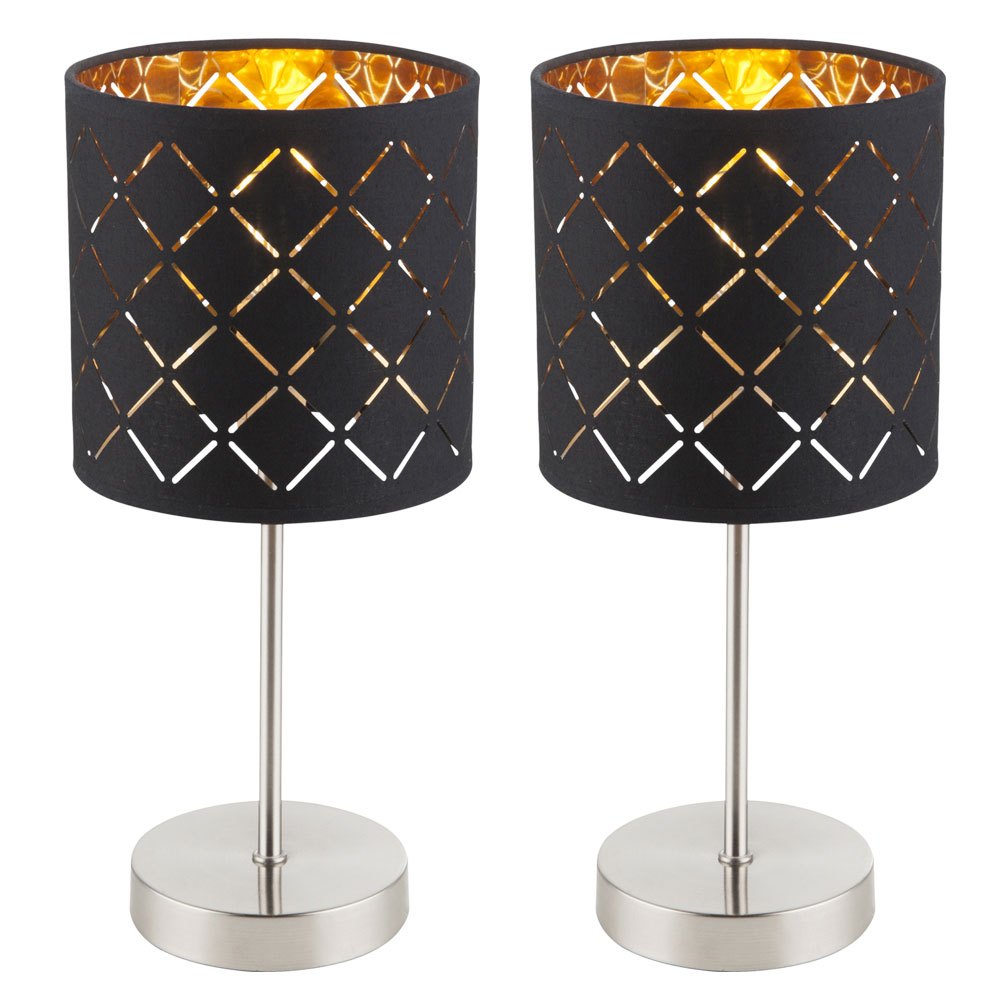 Image of Set Of 2 Black Table Lamps For Living/bedroom Lighting, Reading/night Lights, Gold, Bulbs Not Included