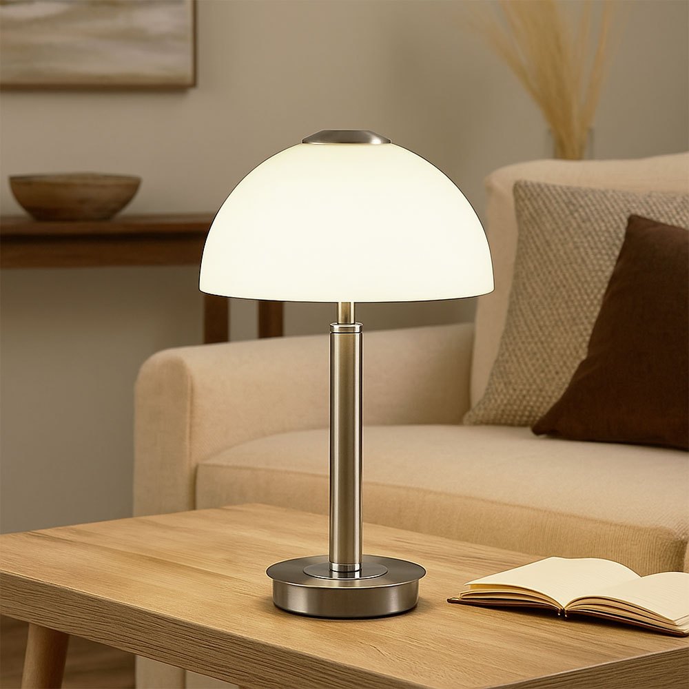 Image of Led Table Lamp With Touch Dimmer, Dimmable Living Room Light, Mushroom Lamp, Chrome-plated Glass And Metal, 7w 255lm Warm White, Dxh 18x31.5 Cm