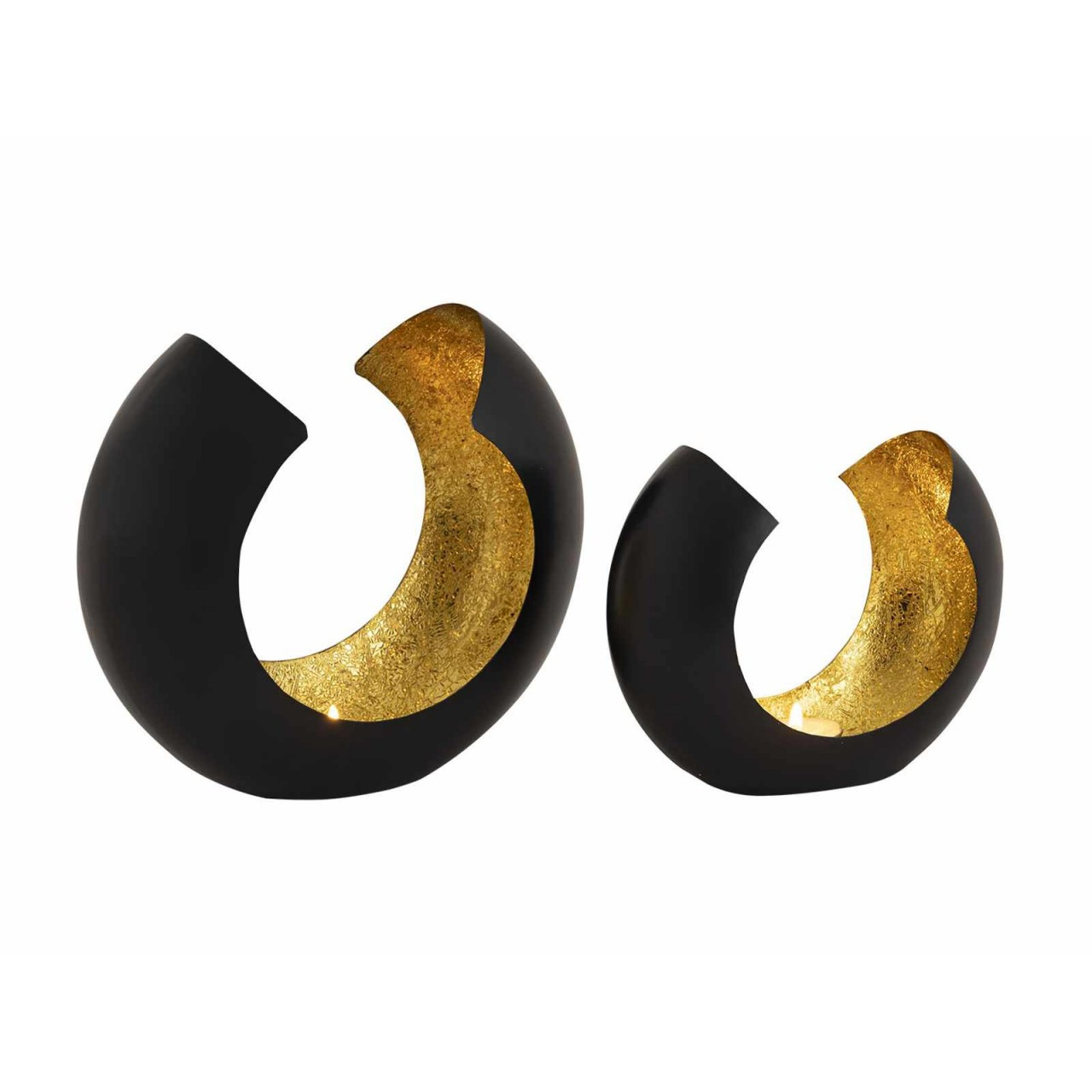 TEMU Tea Light Holder Set 2pcs Candle Holder Candle Stand Black Matte Golden-plated Inside