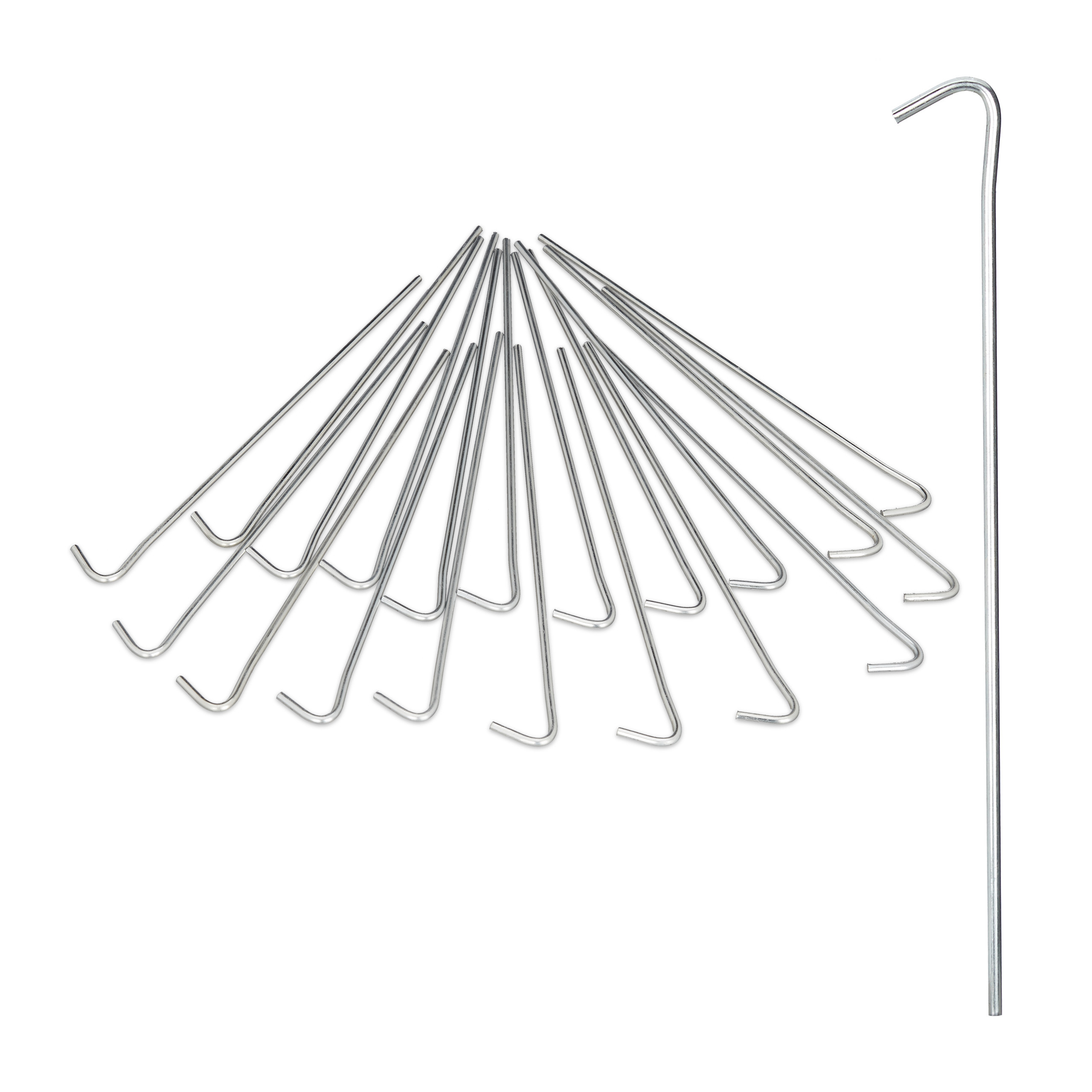 Image of Steel Tent Pegs, 20-piece Set, 22 X 2.5 X 0.3 Cm, With Round Head And Hook, Silver, For Tents, Beach Shells, Garden, And Campsite, Stakes, Ground Anchors, Earth Spikes, Relaxdays