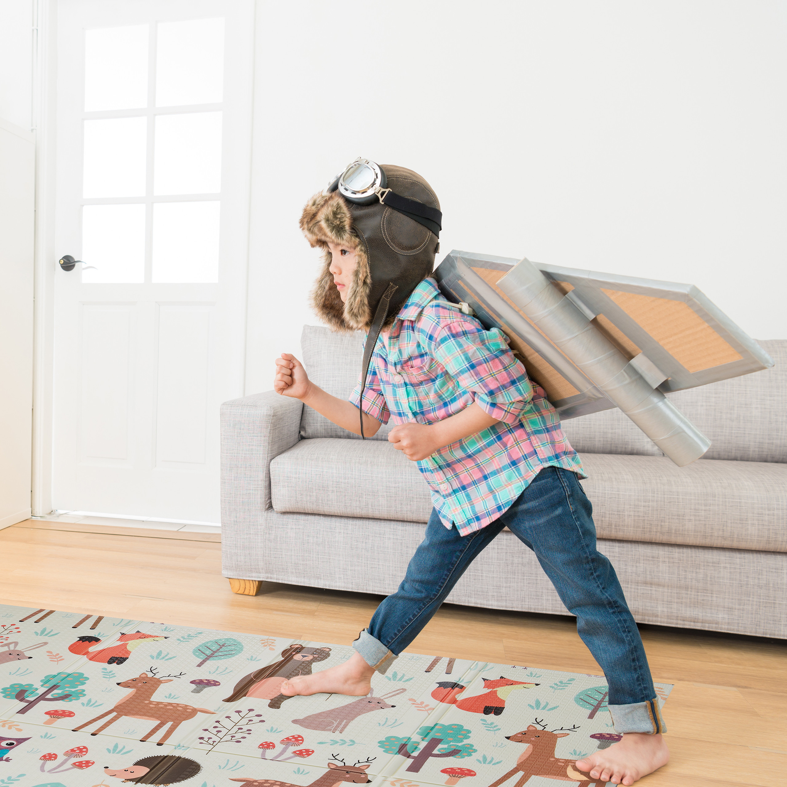 Veelkleurige Speelmat met Bosdieren - (L)195 X (P)150 Cm