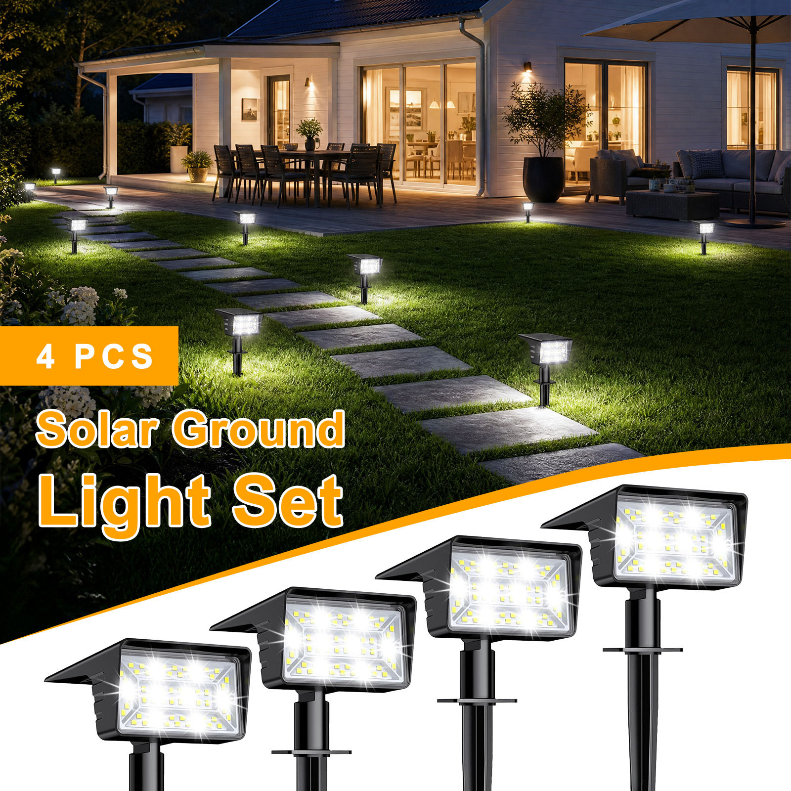 Image of 4/2 Pack Solar Powered Ground Lights 60 Led, Warm White Outdoor Landscape Lighting, Ip68 Pathway Lamp For Garden, Yard & Driveway