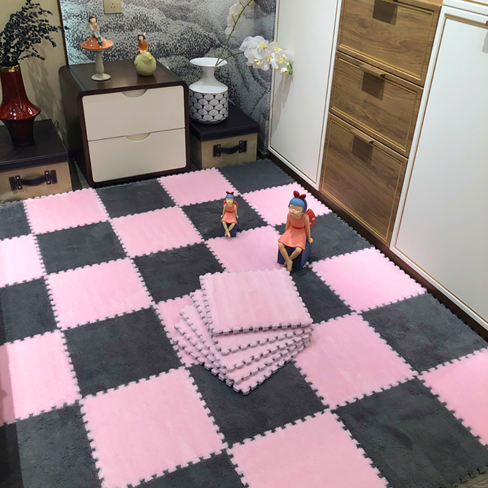 12/24pcs Set of Plush Patchwork Carpet Mats, 30x30cm, Non-slip EVA Foam Washable Thickened Carpet, Multi-color Patchwork Interlocking Floor Non-slip Floor Mats for Living Room Bedside and Game Room