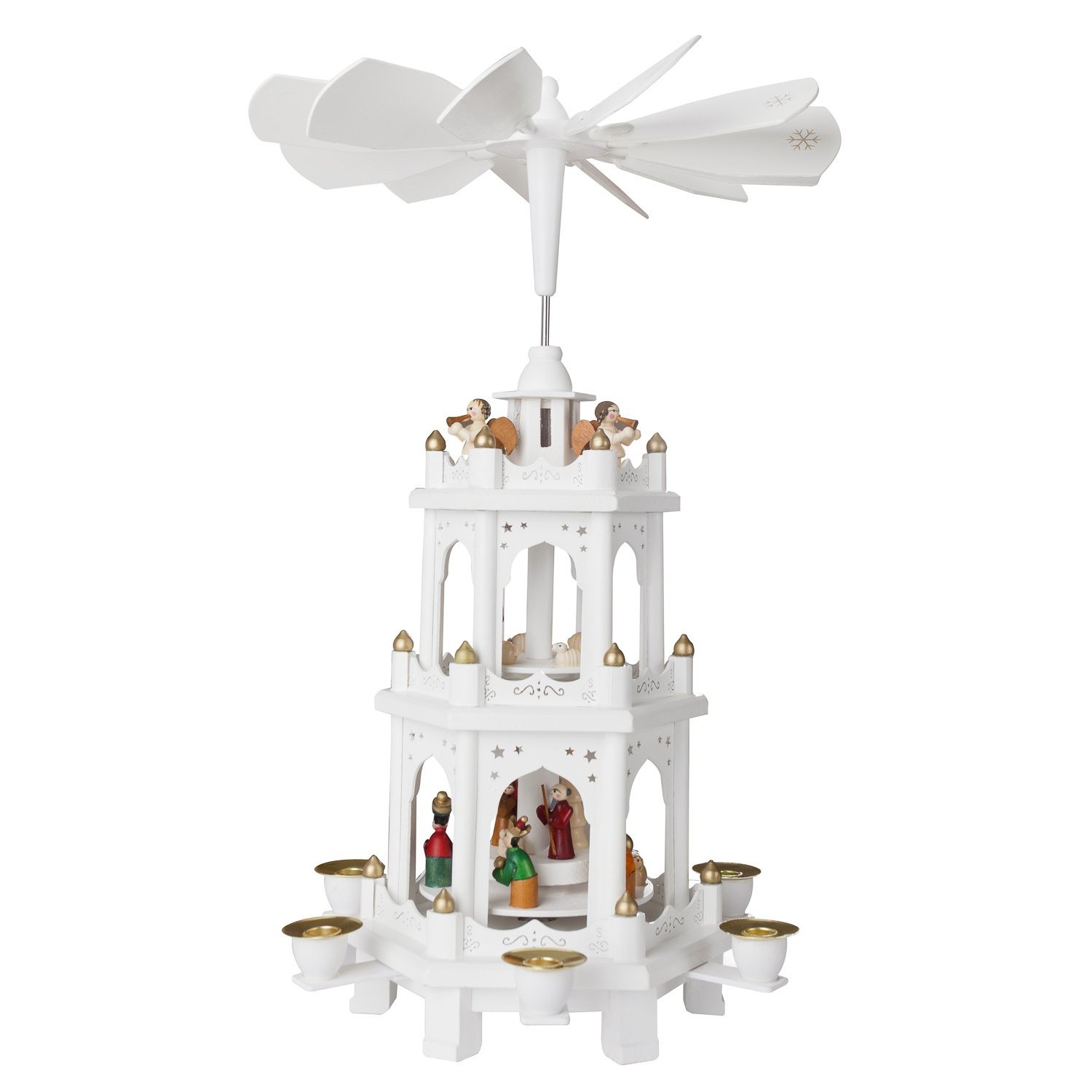 Brubaker Christmas Pyramid Wooden Pyramid - White - 3 Tiers - Height - Hand-painted Figures