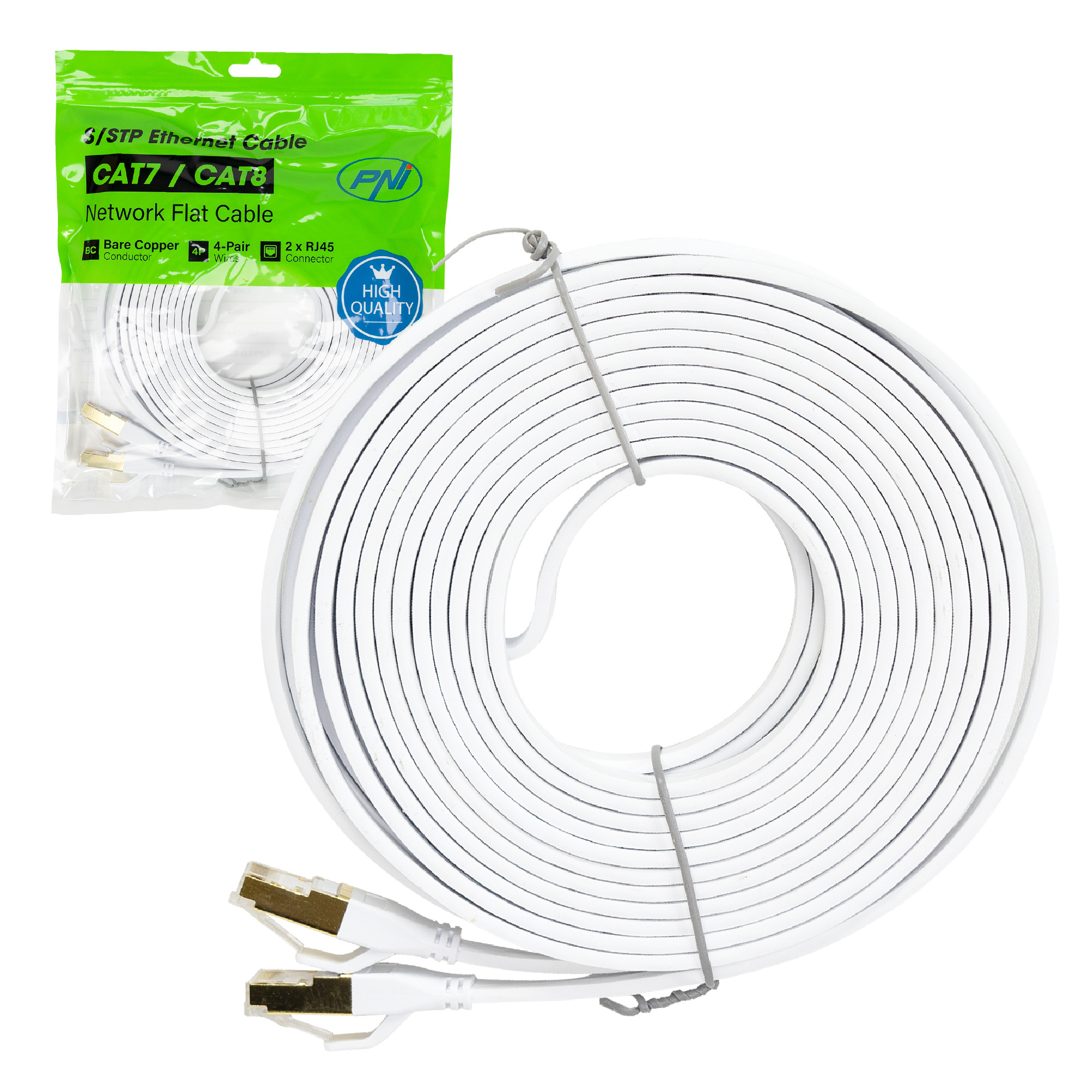 Flat Network Cable S/stp Pni U8075w, 2 X Rj45, 4 Pairs, 28awg, Copper, 40 , 2000 Mhz, 7.5m, White