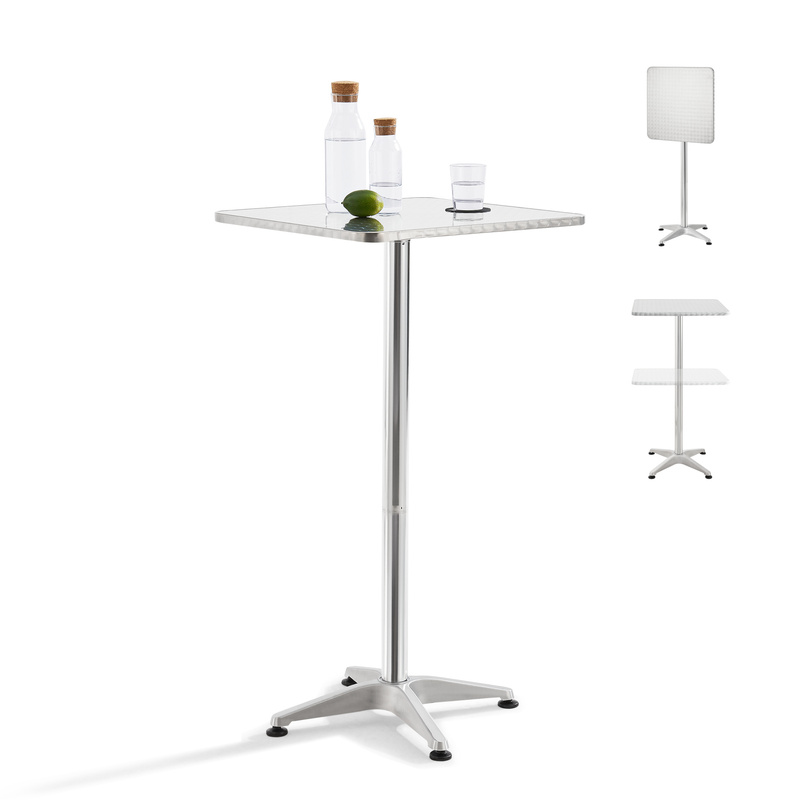 2-in-1 Bar Table Järpen 75/115 Cm Height-adjustable Square Folding Bistro Table For Indoor/outdoor Use With Aluminum Frame, Silver