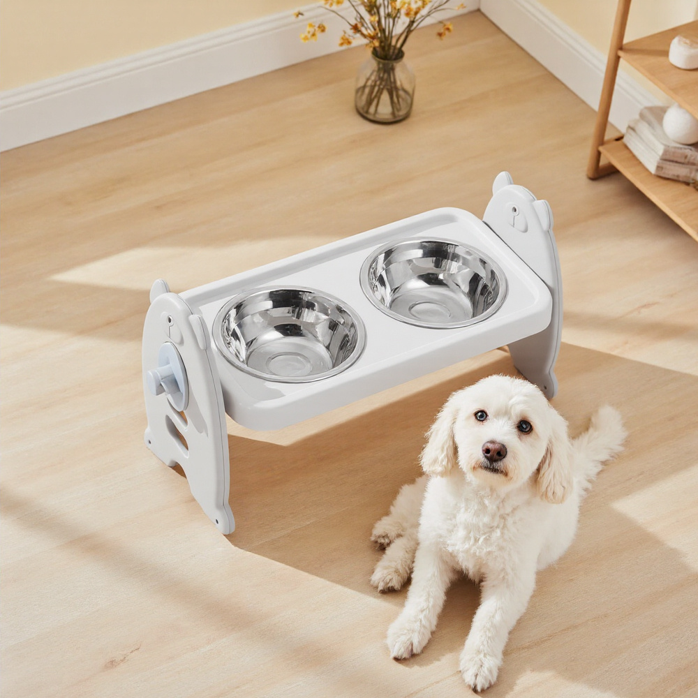 TEMU Raised Dog Double Bowl Raised Dog Bowl With Adjustable Stand Multifunctional Pet Feeding Dishes For Dog Cats With Arthritis Neck Back Problems