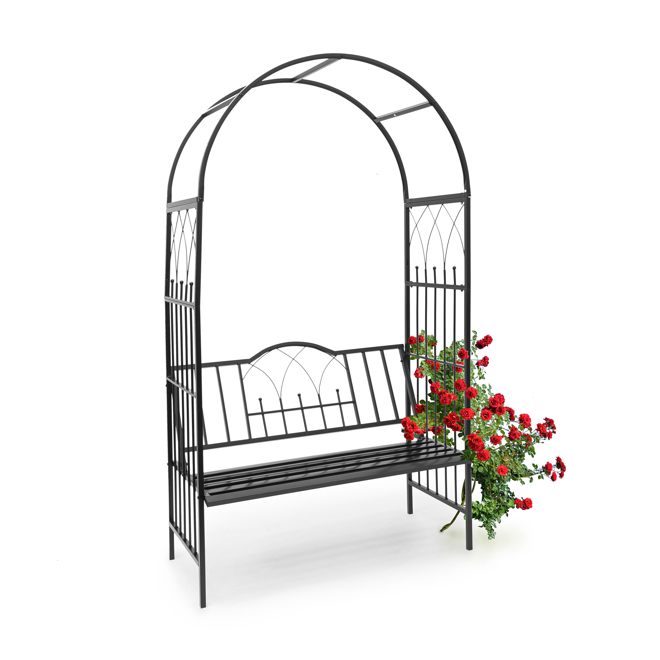 Rose Arch Bench In Black - (w)115 X (h)203 X (d)59 Cm