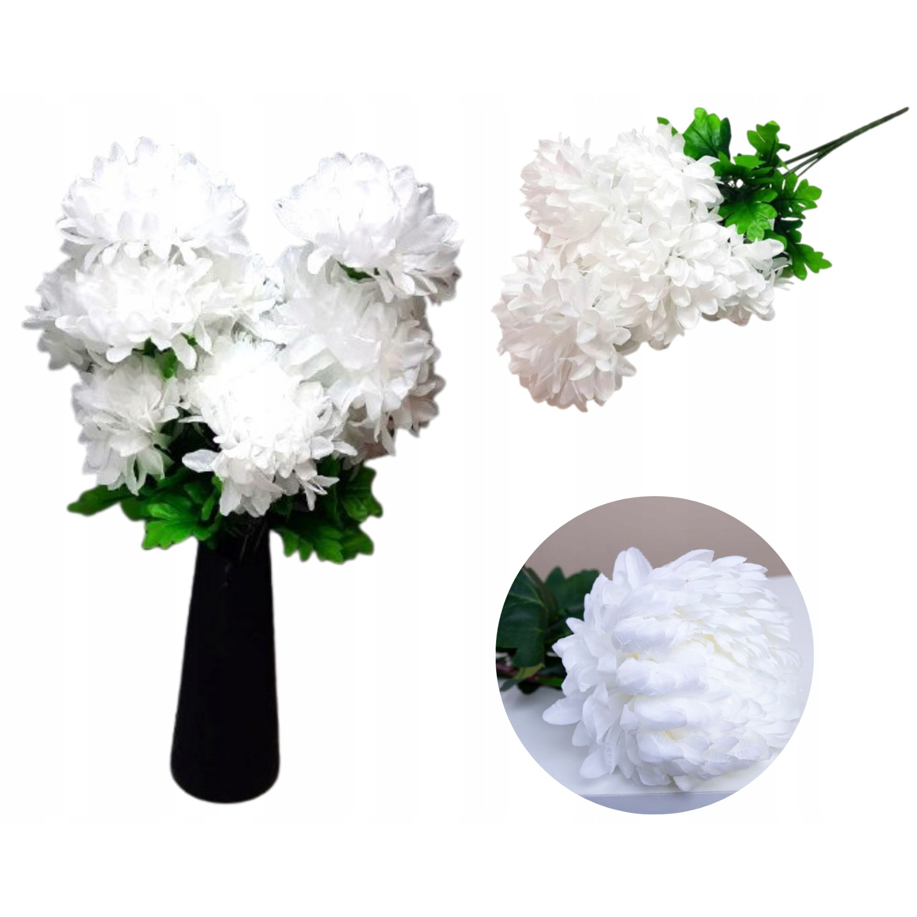 Image of Elegant 61cm White Artificial Chrysanthemums - Lifelike Silk For Stunning Floral Decor