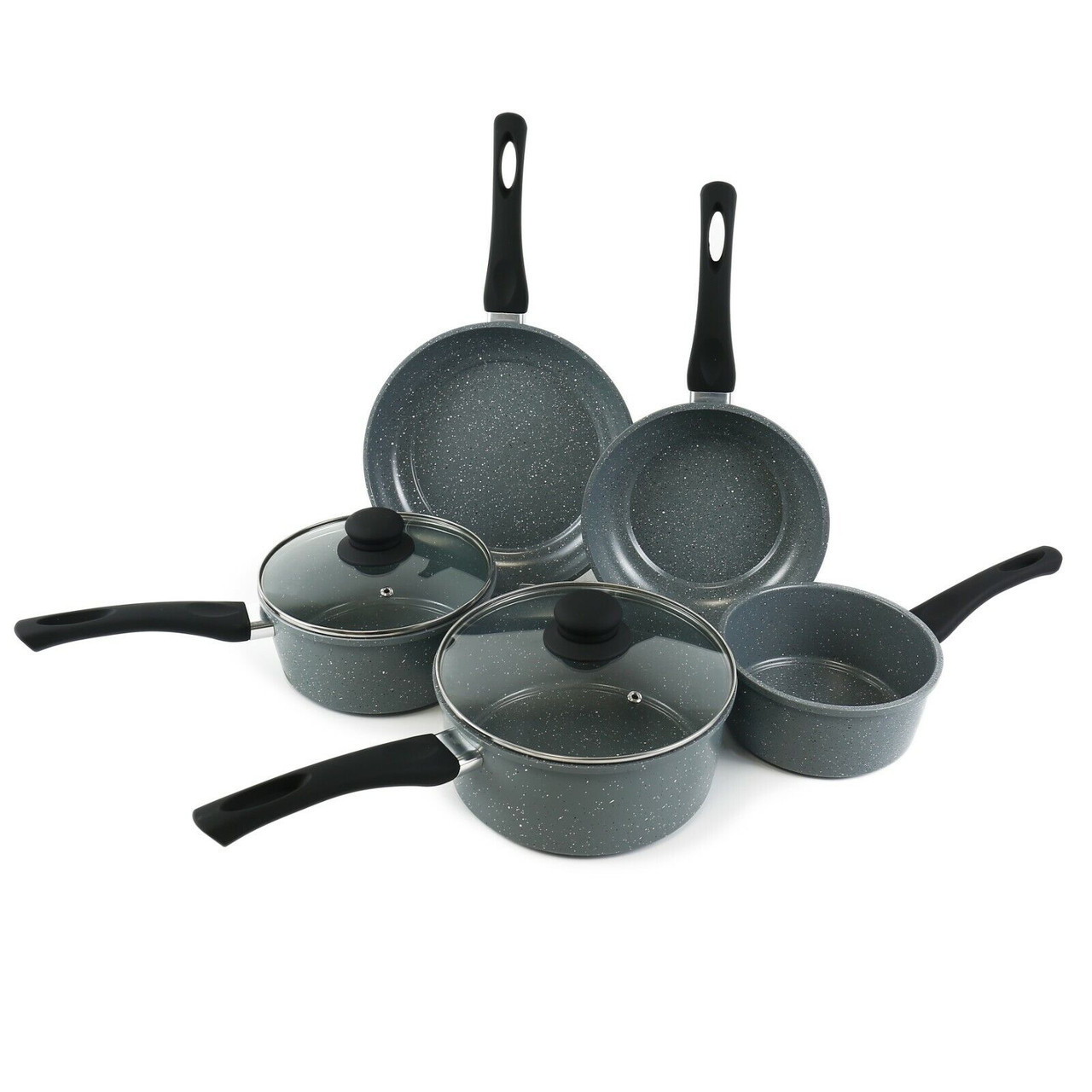 TEMU Set Of 5 Marble Grey Saucepan & Fryingpan