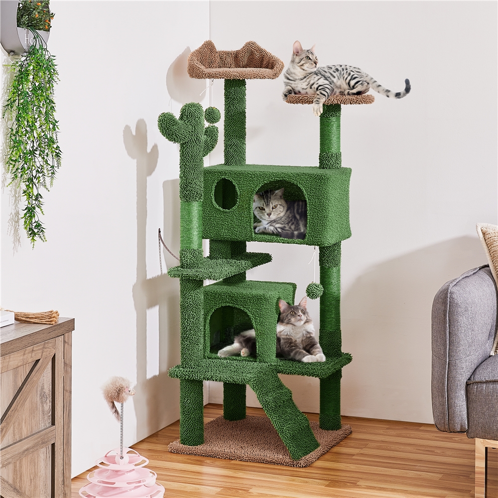 Costoffs Climbing Tree In Cactus Shape With Viewing Platform & Cat Cave & Sisal Trunks & Hanging Plush Ball