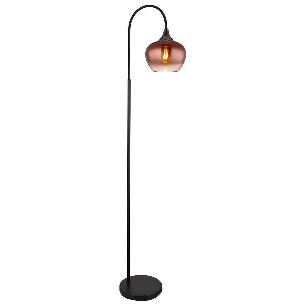 Image of Arched Floor Lamp, Living Room Lighting, Curved Glass, Metal, 1x E27, Dimensions 39 X 25 X 150 Cm (lxwxh)