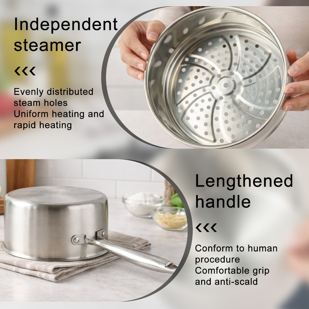 Stainless Steel Double Layer Steamer Pot with Glass Lid