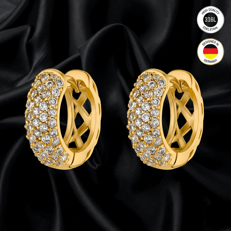 Image of Earrings For Women - Golden-colored - With Zirconia Stone White - Water-resistant