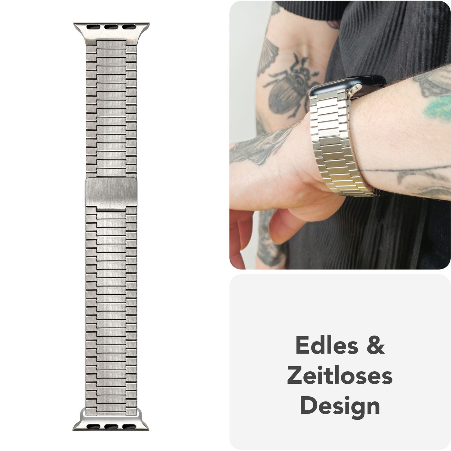 NALIA Chronos Stainless Steel Band for Apple Watch Ultra/SE/10/9/8/7/6/5/4/3/2/1, Magnetic Metal Loop Replacement Strap for 42/44/45/46/49mm Case Sizes