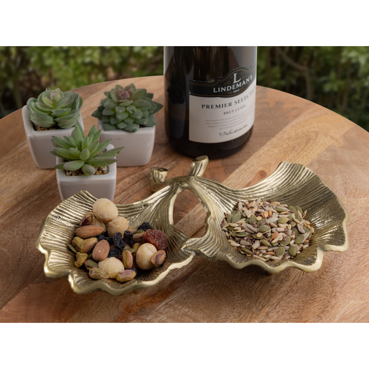 Decorative Bowl Aluminum Ginkgo 2 Leaves Gold Or Silver Leaf Bowl