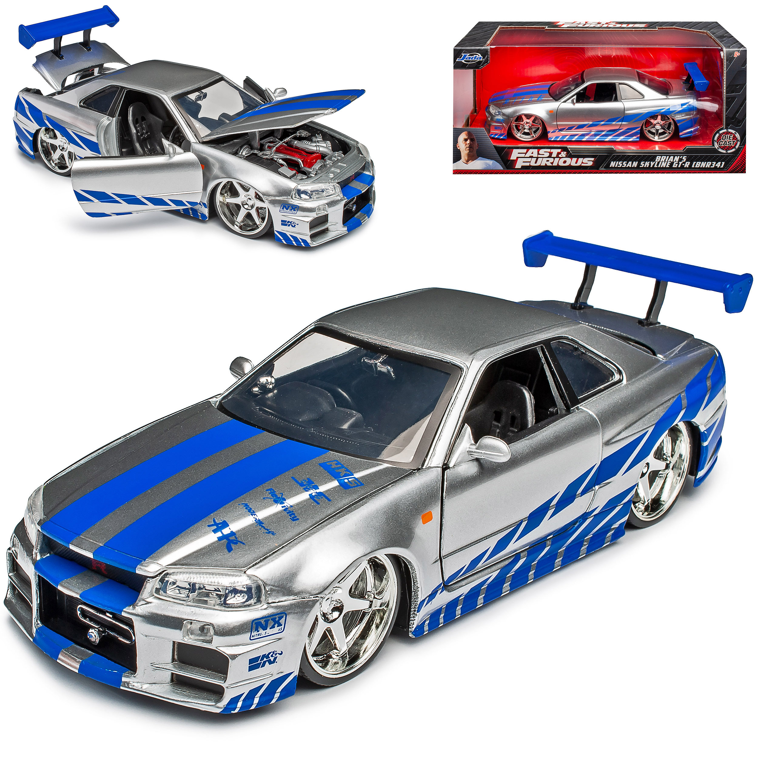 Skyline R34 Silver 's Walker 1/24 Jada Model Car