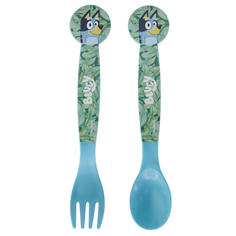 TEMU Set Posate per Bambini in Plastica Alimentare - Forchetta e Cucchiaio ( BLUEY)