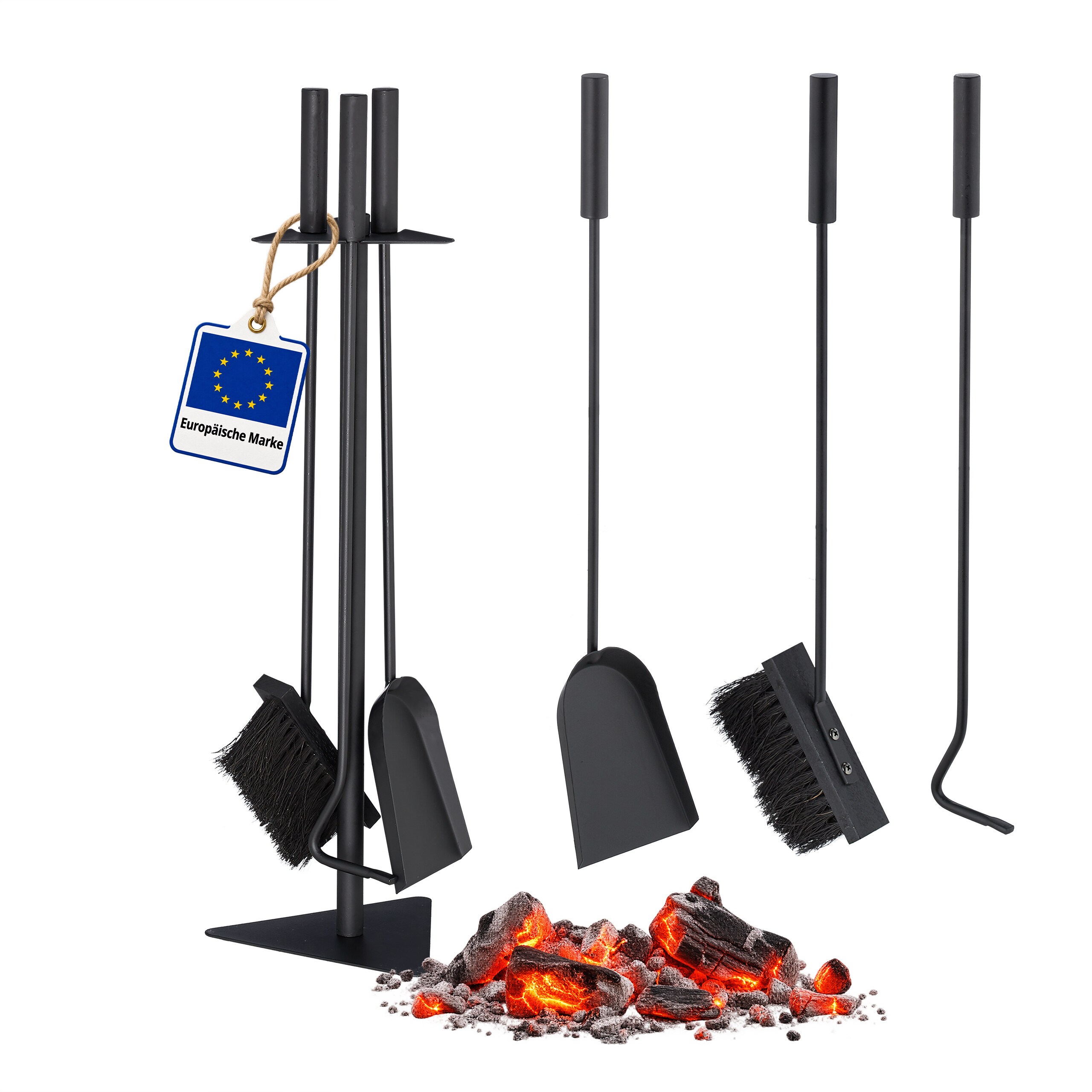 4-piece Fireplace Tool Set In Black
