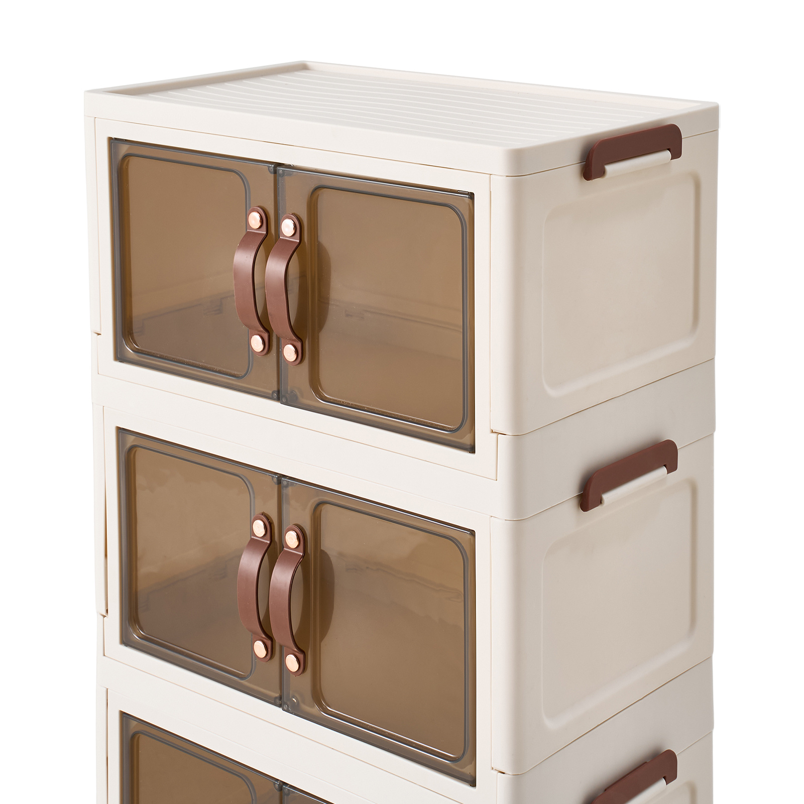 4-Tier White Storage Organizer Box with Clear Front Doors