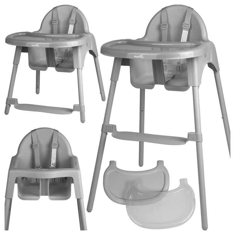 Image of Children's 2-in-1 Adjustable Feeding Chair With Footrest And Straps, 30kg, Keri Grey