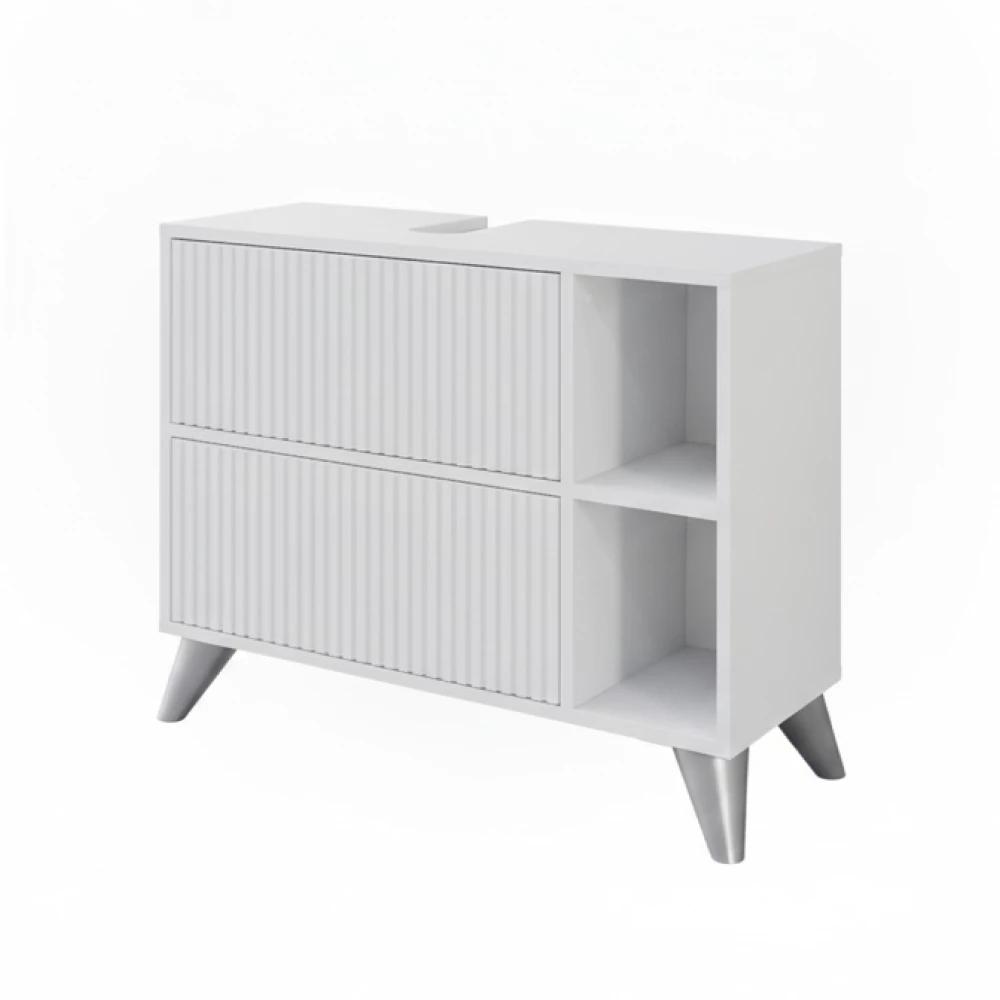 Image of Leano White 80 X 62 Cm Bathroom Vanity Cabinet With 2 Drawers, Under-sink Cabinet For Washbasin, Bathroom Furniture, Particle Board, 16 Mm