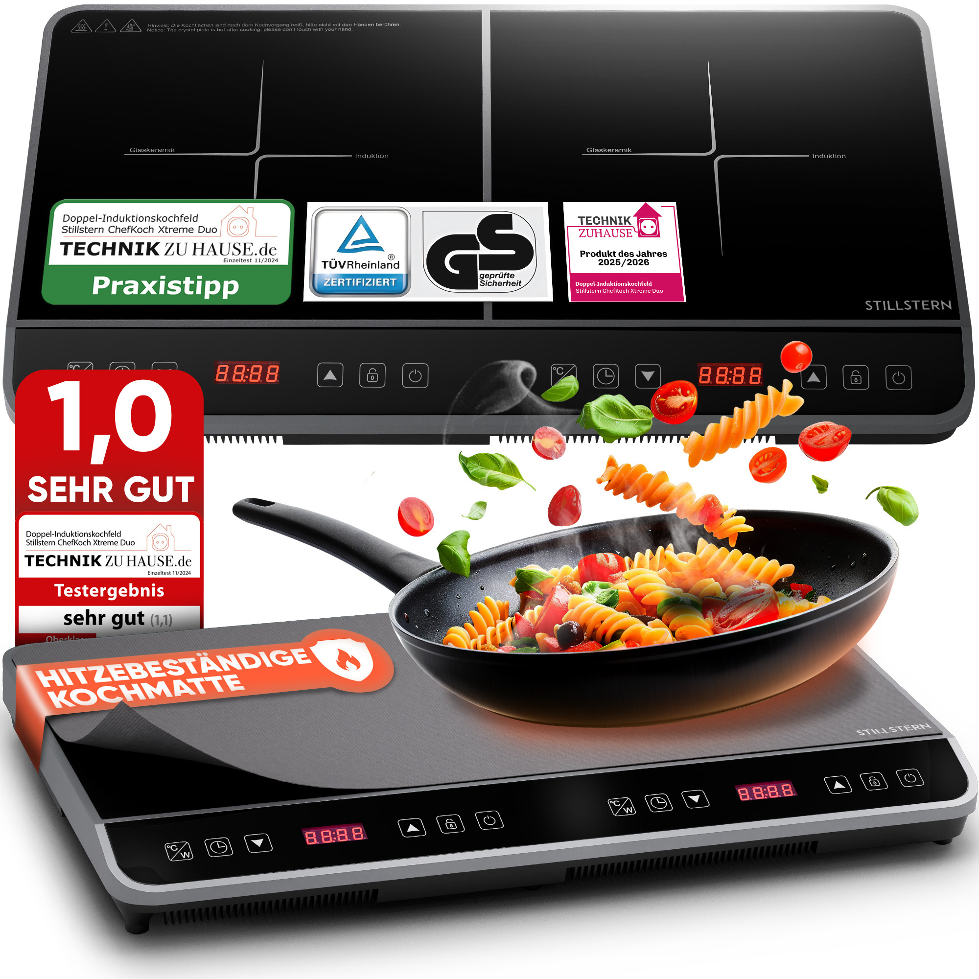 Image of Silent Double Induction Cooktop | Induction Cooker [3600w] 2 Plate Stovetop With Silent Function & , 12-28cm, 18 Temperature & Power Levels, 24h Timer, 2-burner Induction Cooktop