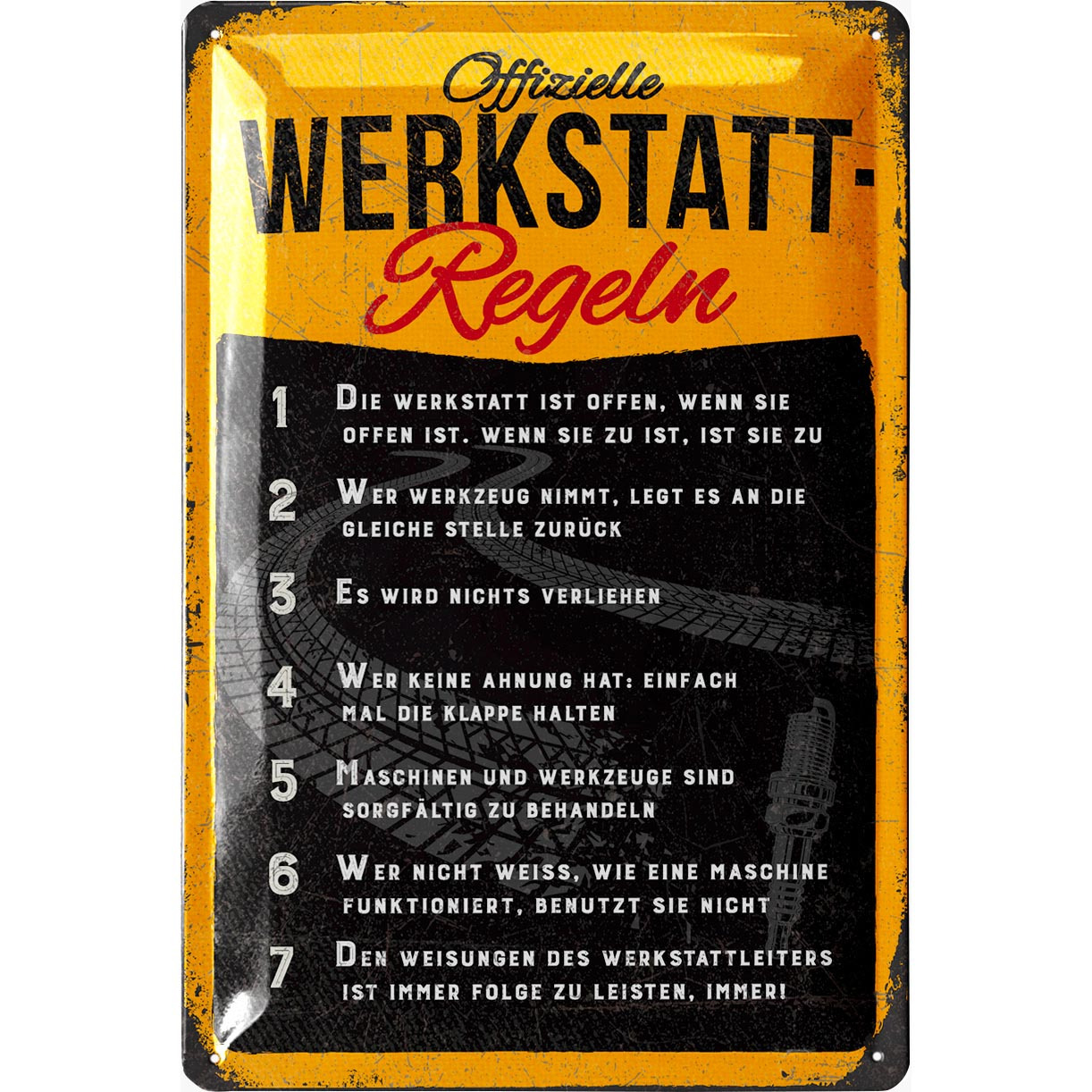 E-shop Retro Blechschild Werkstatt Schild - lustige Werkstattregeln für Männer - wichtige Regeln für , KFZ Mechaniker Geschenk Vatertag, Garagen Deko