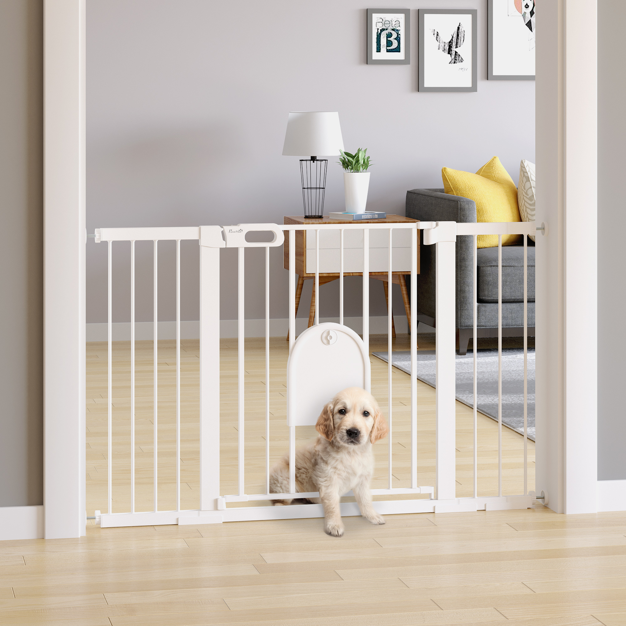 Image of Door Protection Grille Stair Protection Grille Dogs Barrier Grille Protection Grille For Pets Dog Grille Clamp Fixing Metal Abs White 75-131 X 76 Cm