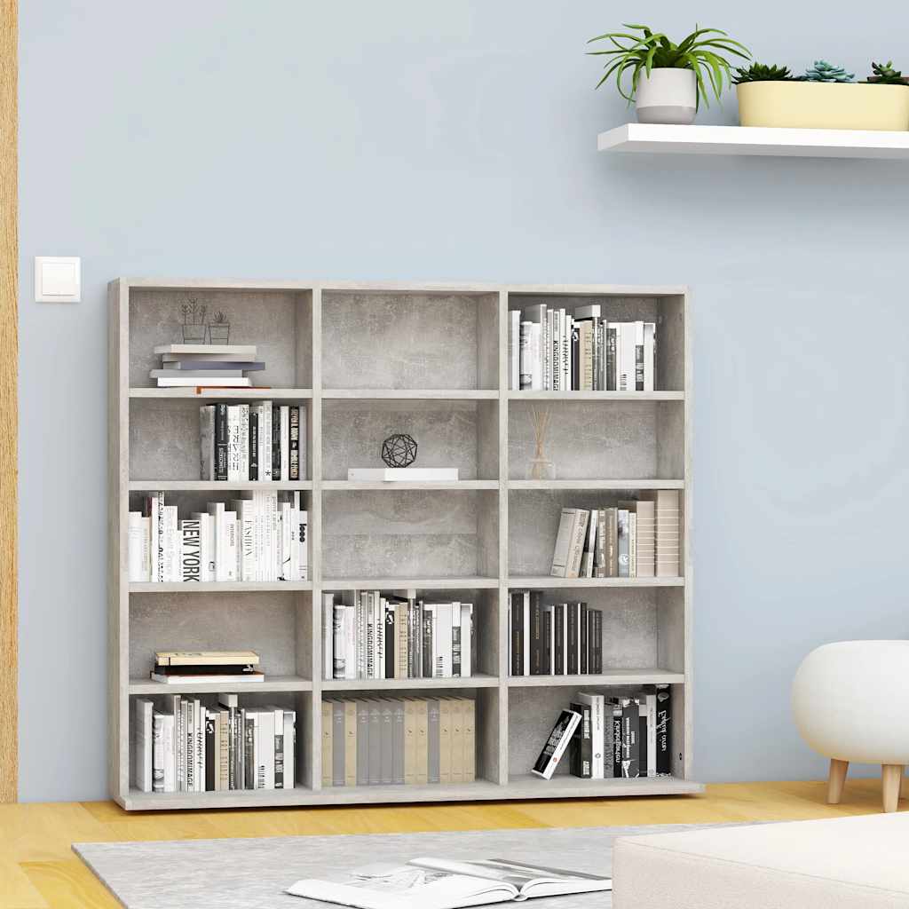 Image of Vidaxl Cd Shelf With 15 Compartments, Dvd Blu-ray Media Shelf, Media Cabinet, Storage Standing Shelf, Shelf Wall, Bookcase, Concrete Grey, 100x23x89.5cm, Wood Material