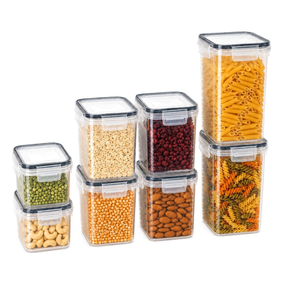 TEMU Müslibox‑Set mit Klappdeckel, luftdichte Kunststoff‑Vorratsbehälter für Trockenlebensmittel, stapelbare Küchen‑Aufbewahrungsdosen für Müsli,