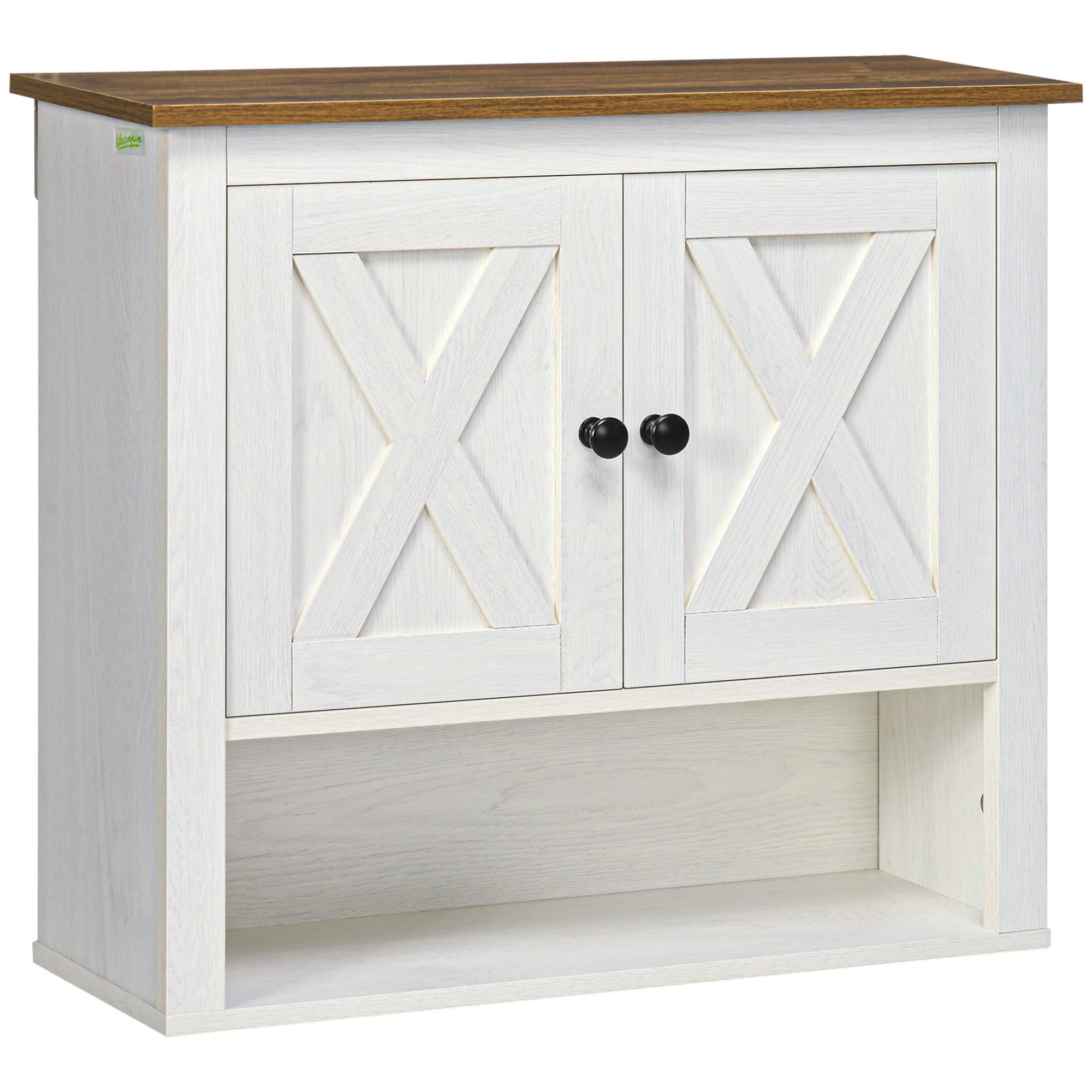 Kleankin Wall Cabinet For Bathroom Hanging Bathroom Furniture With 2 Doors And Storage Shelves For Kitchen Entryway Hallway 60x19.5x52.5 Cm White
