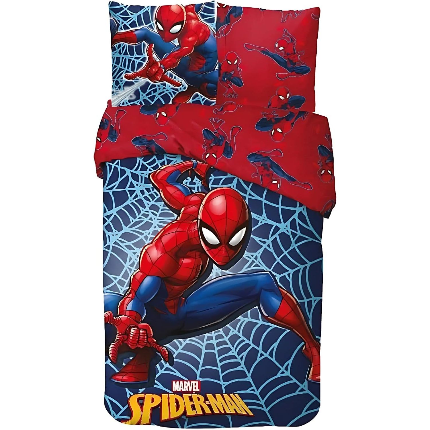 TEMU arlis Parure Housse de Couette en Spiderman - 1 Housse de Couette + 1 taie d'oreiller - 100% Coton (Parure de lit Spiderman - A, 140 X 200 Cm)