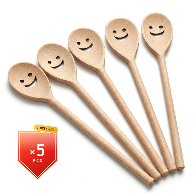 TEMU 5-piece Set Of Swedish "smile" Wooden Spoons For Cooking And Stirring –