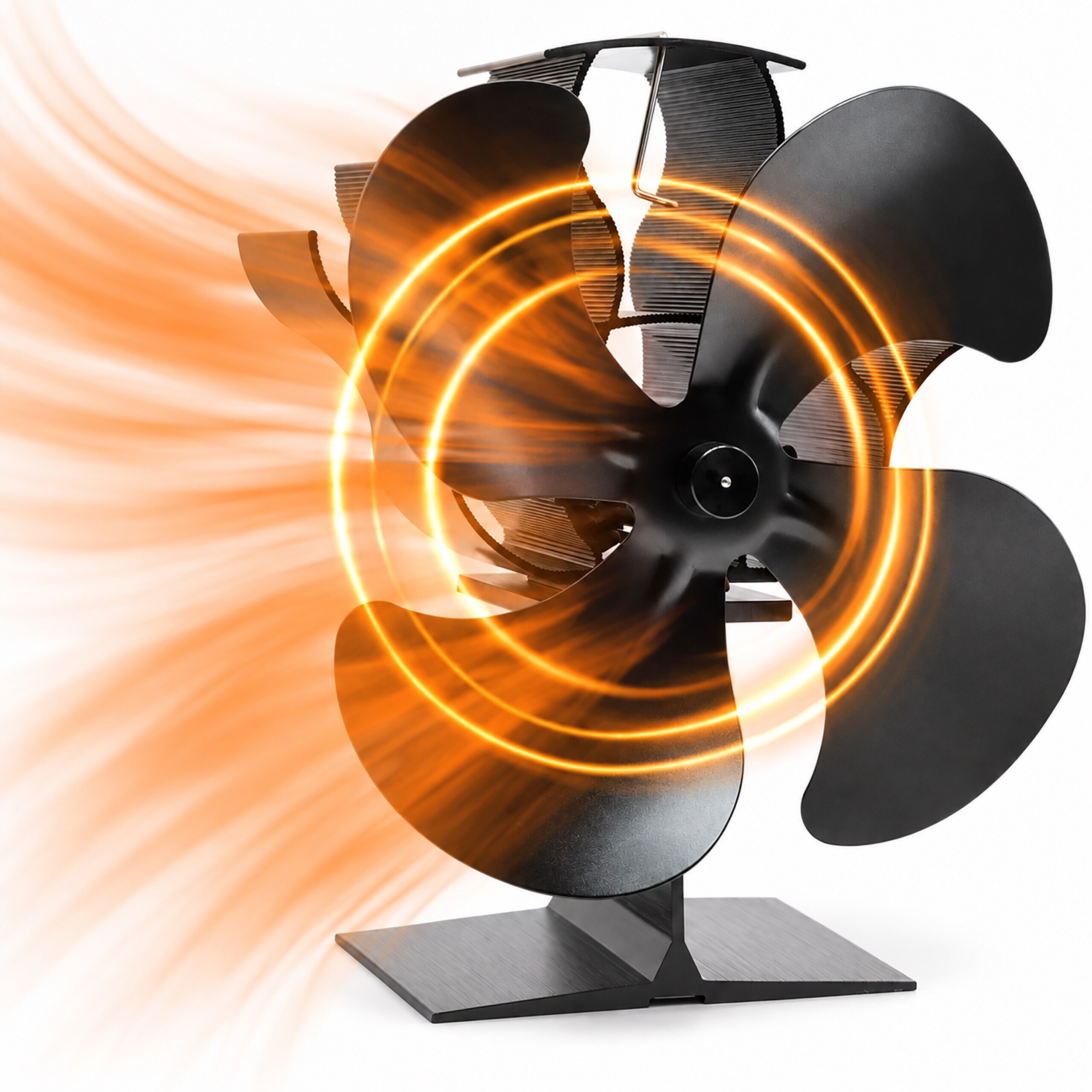 Image of Fireplace Fan, Battery-free, 4 Rotor , 19 X 17.5 X 11.5 Cm, Anodized Aluminum, Black, Heat-powered, For Living Room, Home, And Workshop, Stove Fan, Heat Circulator, Fireplace Accessory, Relaxdays