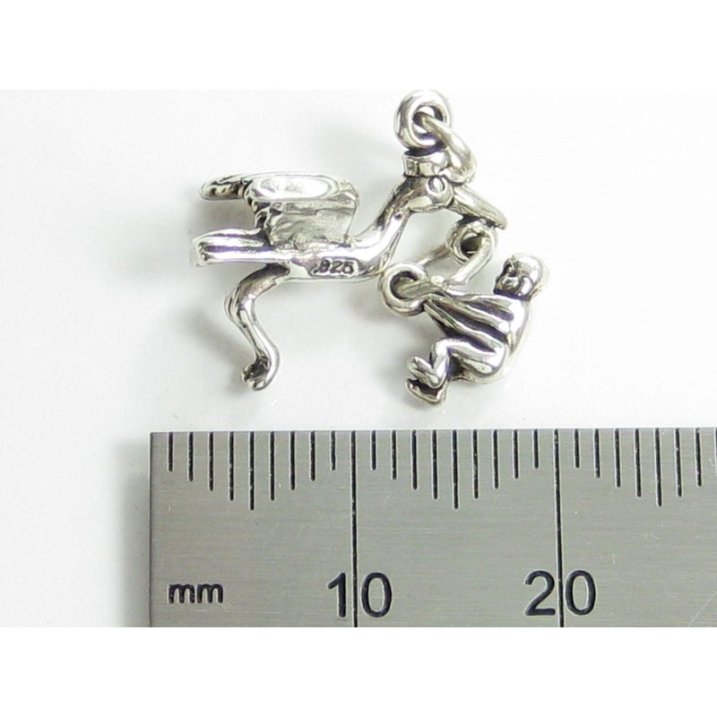925 Sterling Silver Stork with Baby Charm, Newborn Gift