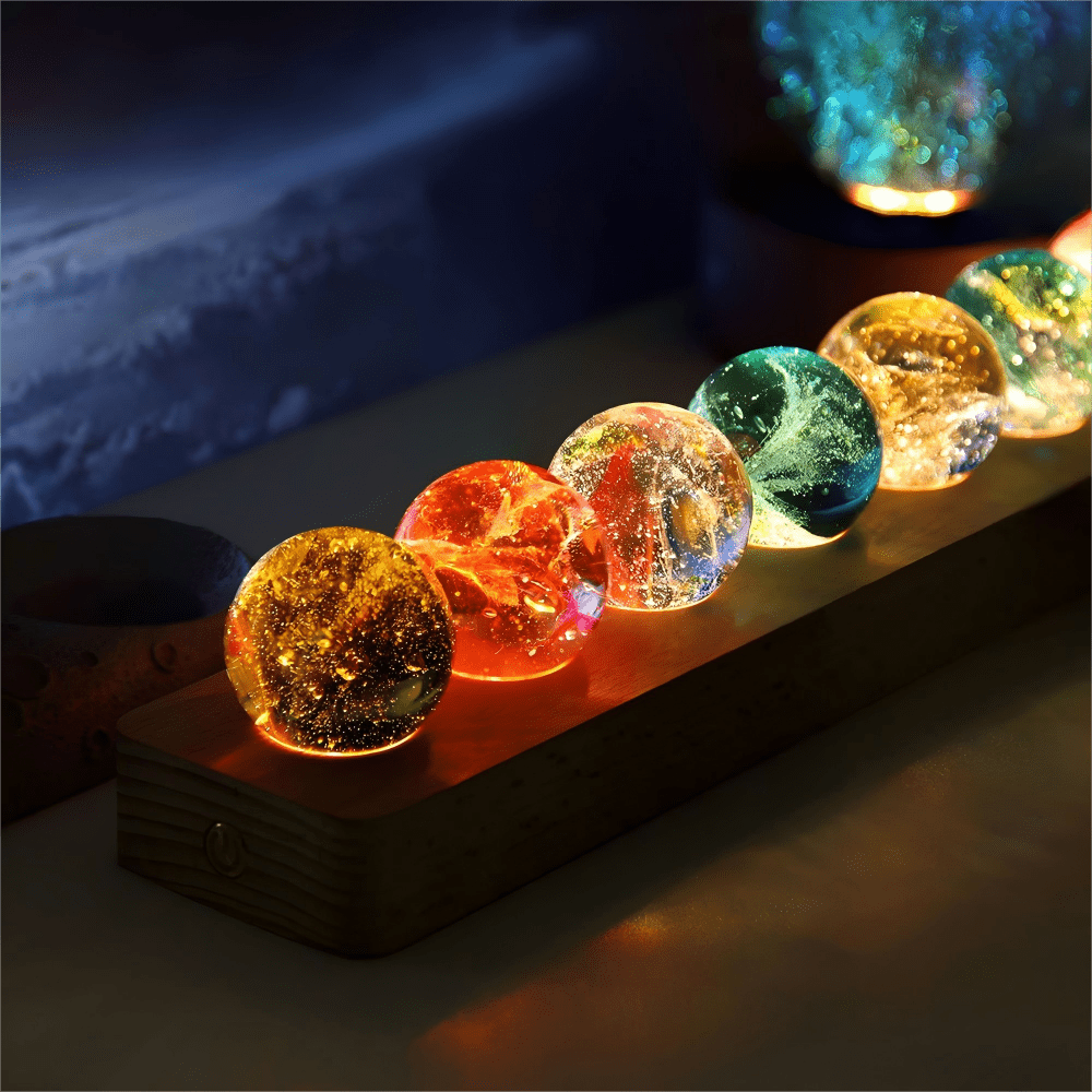 TEMU 7-color Glass Ball Night Light – Led Crystal Ice Cracking Design With Wooden Stand | Wired | Home Decor, Christmas/birthday Gift