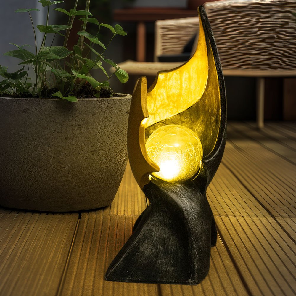 Image of Led Flame Solar Garden Decoration With Flame Effect, Outdoor Solar Lamp, Gold Brown Sculpture With Light Effect, 1x Warm White Led, H 36 Cm