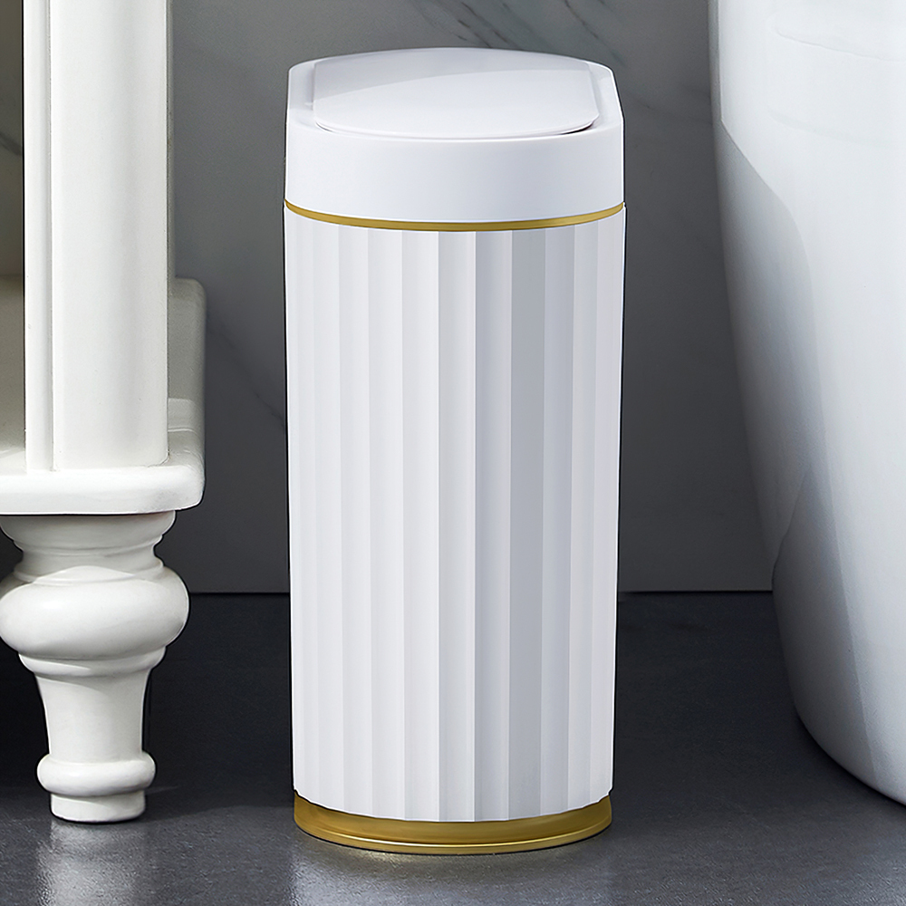 TEMU 1pc Narrow Waste Bin With Lid, 7l Odor-proof Bathroom & Living Room Trash Can, Compact Space-saving Design 26x14x29cm, Ideal For Small Spaces,
